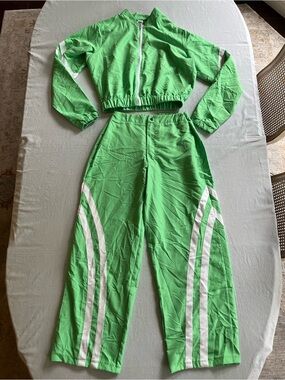 Neon Green balera Cropped Track Jacket & Wide-Leg Pants Set